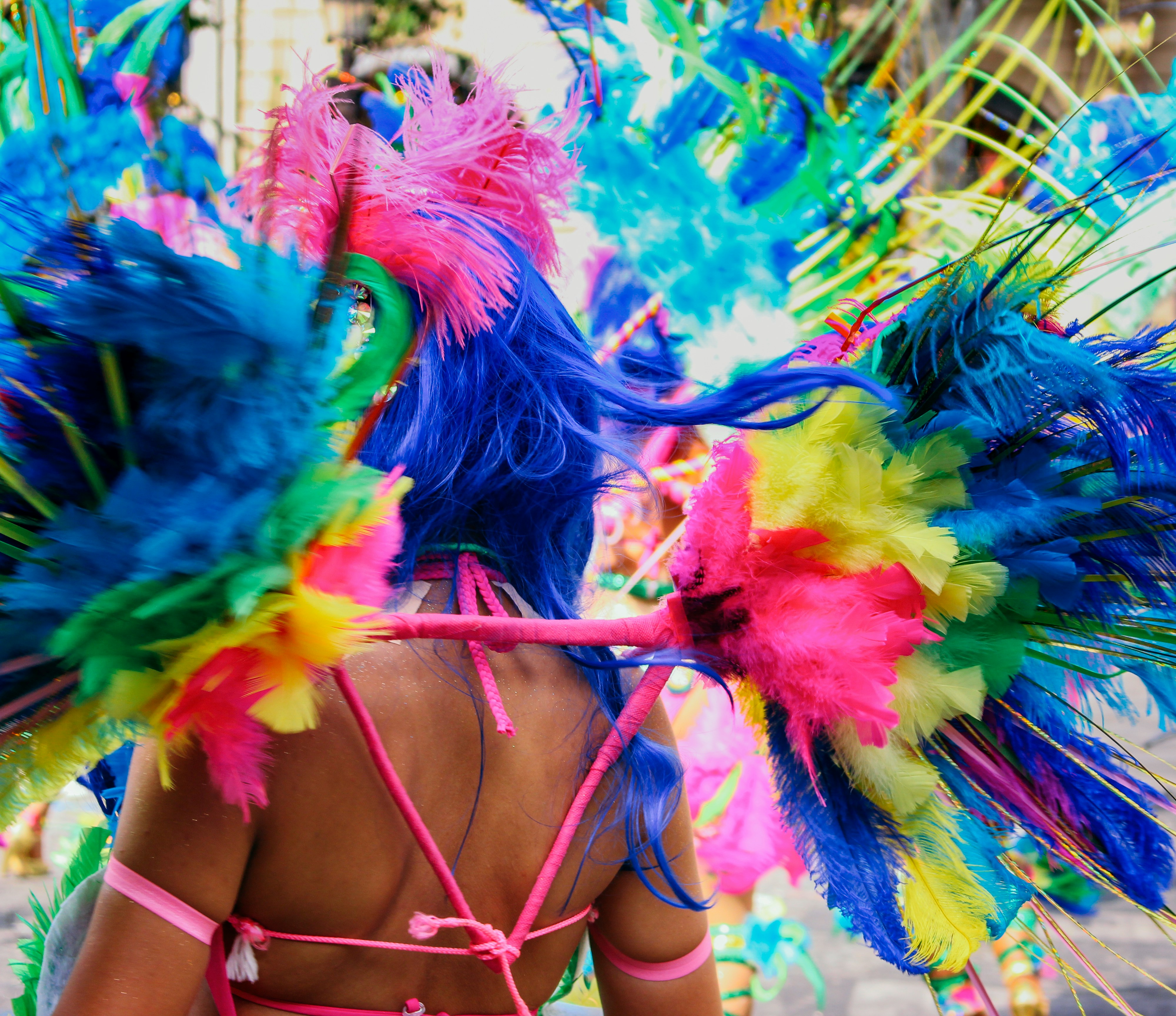 Carnaval de fanfarra — plumas coloridas em movimento